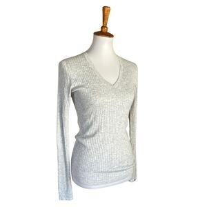 Vince Grey Ribbed V Neck Sweater Small